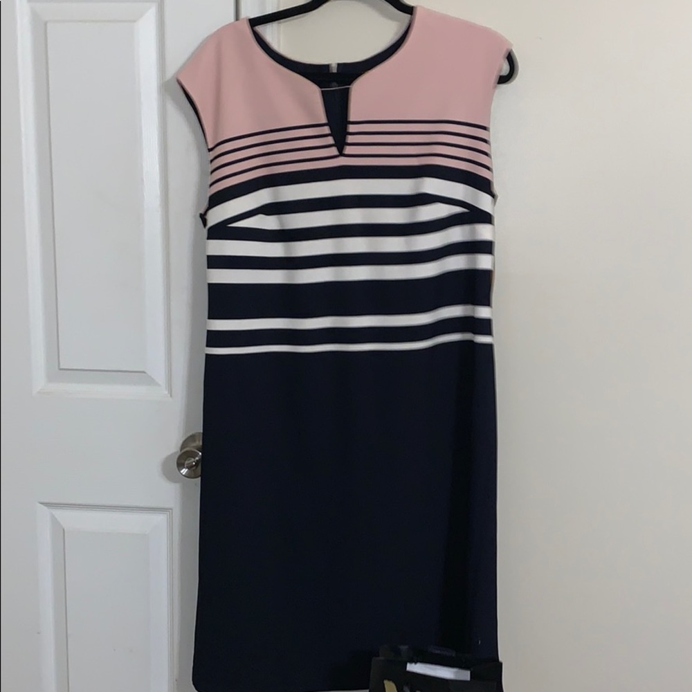 Black dress w/ pink and white stripes